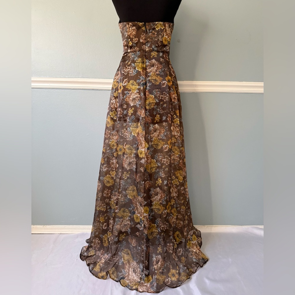 Brown Floral Halter Evening Dress - Picture 2 of 8